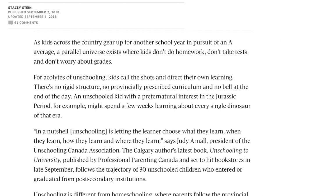 Globe and Mail, Unschooled kids learn what they want