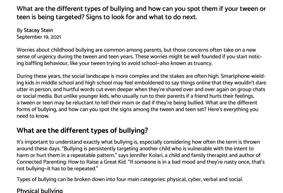 Four types of bullying every parent should know about